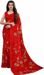 कनूड़ा फैंसी विमेंस जॉर्जेट फ्लावर प्रिंटेड साड़ी 