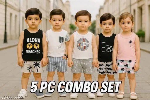 Hosiery Cotton Printed Clothing Set for Kids, Multicolor, Pack of 5 (0-6 Months)