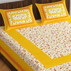 Jaipuri Cotton Double Bedsheet with 2 Pillow Covers | 80x90 Inch | Yellow Floral | Traditional Rajasthani Print