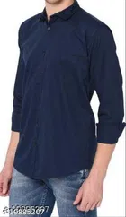 Cotton Blend Solid Shirts for Men, Navy Blue 