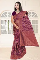 Jacquard Woven Design Saree for Women, Wine 