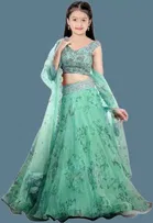 Net Embroidered Semi Stitched Lehenga for Girls 