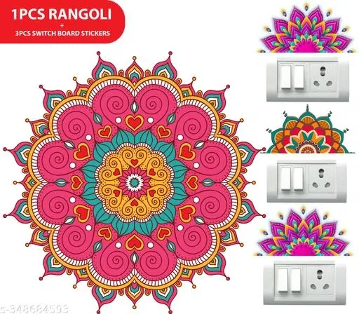 Combo of Rangoli Sticker (31x31 cm) & 3 Pcs Switch Board Stickers (Multicolor, Set of 2)