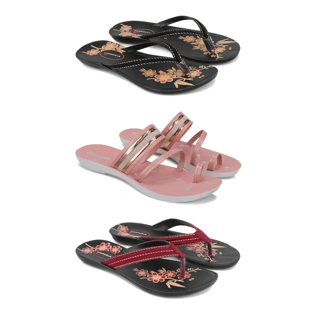 Flats for Women (Multicolor, 5) (Set of 3)