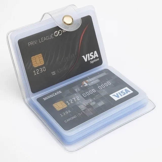 Plastic Credit Card Holder with Button Closure, Transparent