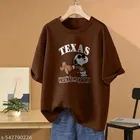 Cotton Blend Printed T-shirt for Women, Brown 