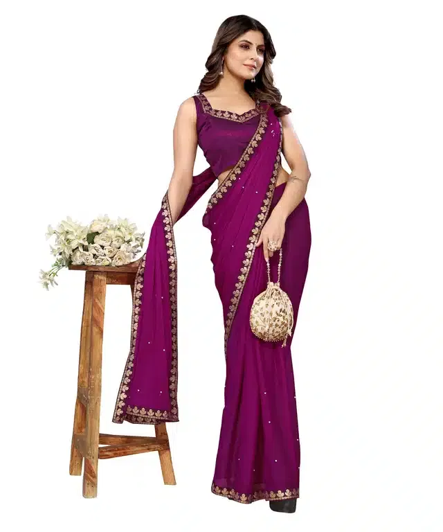 Lycra Solid Saree for Women (Purple, 6 m)