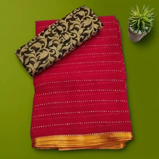 Chiffon Embellished Saree for Women (Maroon, 6.1 m)