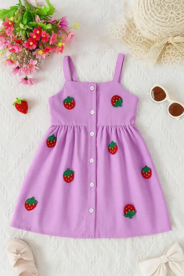 Embroidered Cotton Frock for Girls (Lavender, 3-4 Years)
