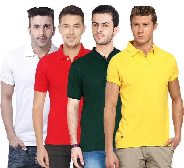 Polo Solid Pack of 4 T-shirts for Men (Multicolor, L)