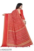 Silk Printed Saree for Women, Red 