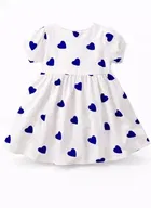 Heart Shape Print Cotton Frocks for Girls, White & Blue 