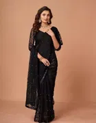 Net Solid Saree for Women 