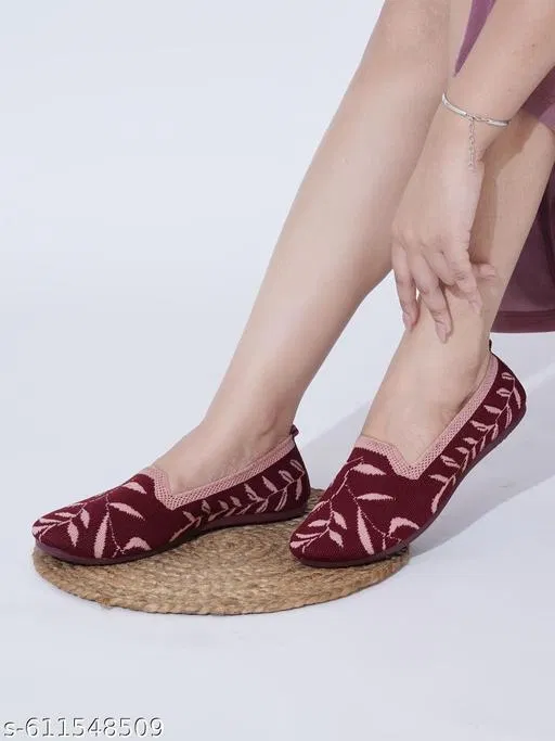 Printed Mesh Ballerinas for Women (Red, IND-4)