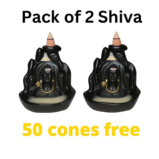 Resin Shiva Murti Showpiece with 50 Pcs Backflow Smoke Cones (Black, Pack of 2)