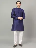 Jacquard Solid Kurta with Pant for Men (Navy Blue, S)