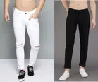 Polycotton Jeans for Men (White & Black, 28) (Pack of 2)