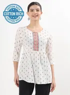 Rayon Ethnic Motif Neck Embroidered Short Kurti For Womens 