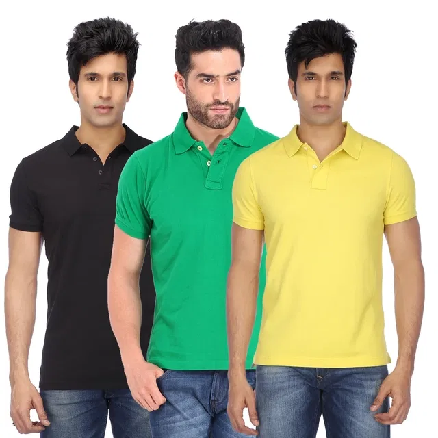 Polo Solid Cotton Blend T-shirts for Men, Pack of 4 (Multicolor, XL)