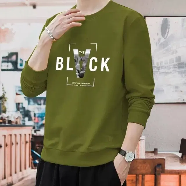 Cotton Blend Round Neck T-Shirt for Men (Olive, M)