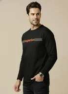 Polyester Printed T-shirt for Men, Black 