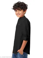 Solid Cotton Blend Mandarin Neck Shirt for Boys 
