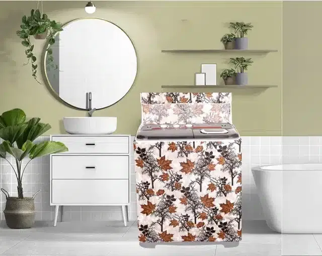 Knit Printed Semi Automatic Washing Machine Cover (Brown)