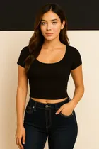Round Neck Solid T-Shirt for Women 