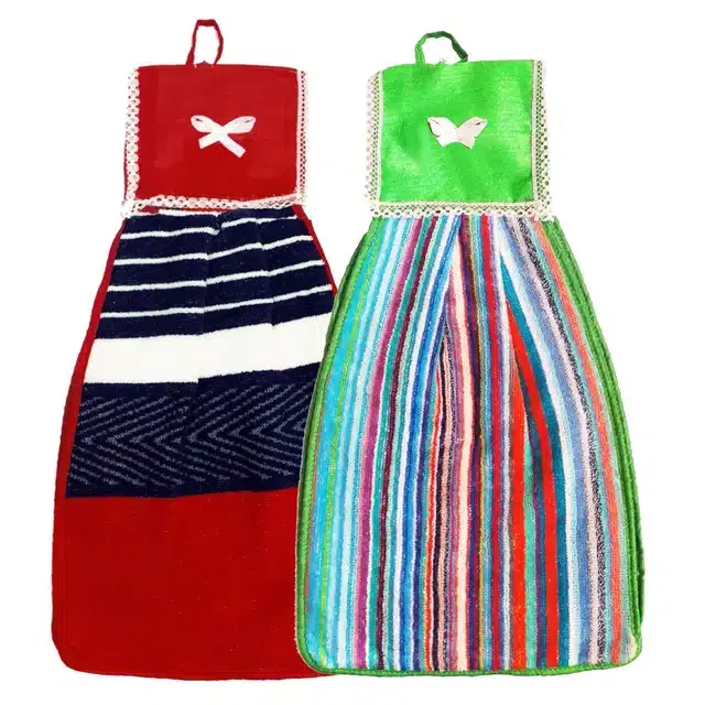 Soft Cotton Double Side Hanging Hand Towel (Multicolor, Pack of 2)