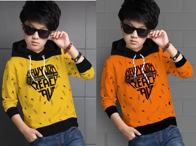 Cotton Blend Hooded Sweatshirts for Boys (Mustard & Orange, 12-13 Years) (Pack of 2)
