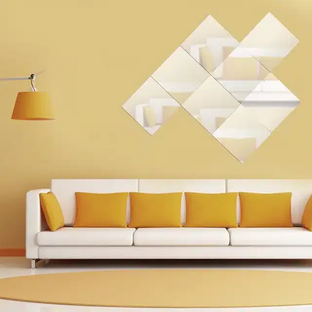 Acrylic Square Shaped Wall Mirror Stickers (Silver, Pack of 8)