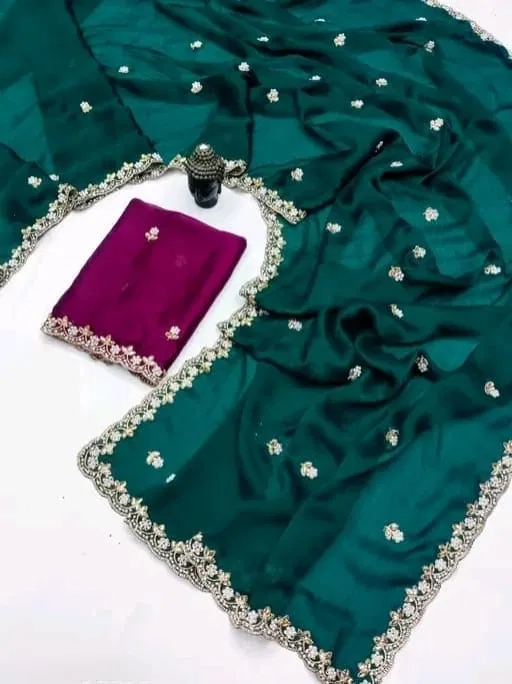 Sana Silk Self Design Saree for Women, Green (6.3 m)