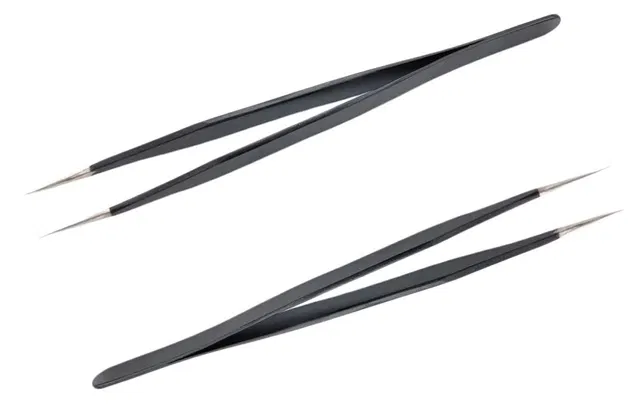 Stainless Steel Insulated Straight Tweezer for Electronics Repair (Black, Pack of 2)