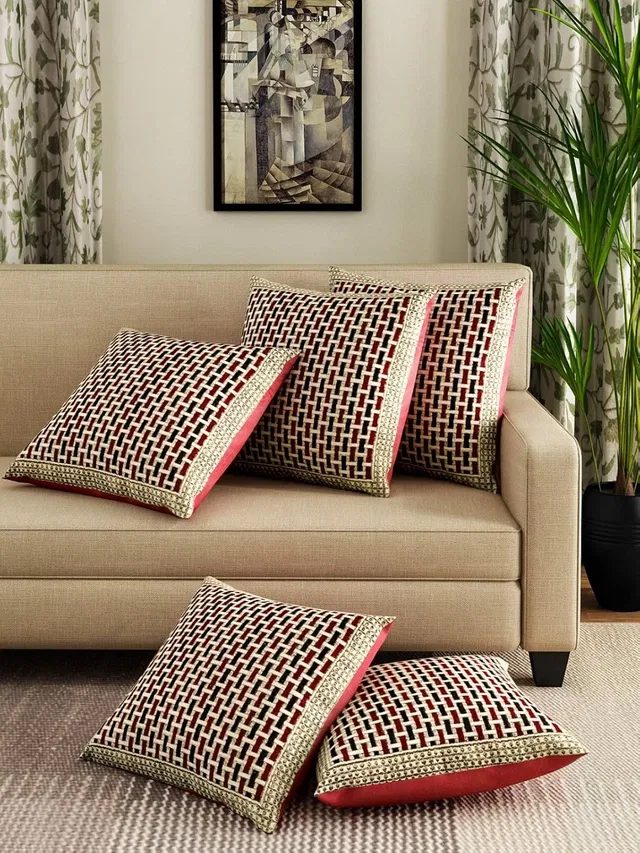 Grover Jute Printed Cushion Covers, 16x16 inches Pack of 5