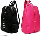 PU Backpack for Women (Black & Dark Pink, Pack of 2)