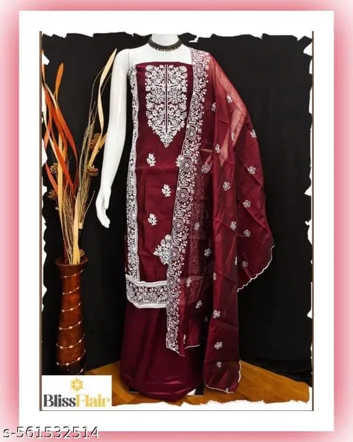Embroidered Patiala Suit (Red, 6.45 meter (XL)) for Women (Red, Un Stitched)