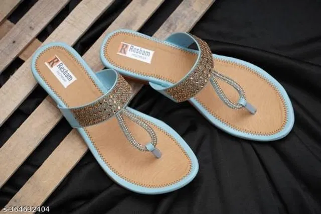 Flats for Women (Sky Blue & Beige, 8)