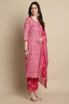 Cotton Blend Printed Kurti with Bottom & Dupatta Set for Women 