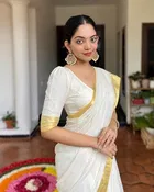 Cotton Blend Printed Saree for Women, White 