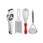 Oc9 Stainless Steel Lemon Squeezer & Cheese Grater & Egg Whisk & Potato Masher Kitchen Tool Set 