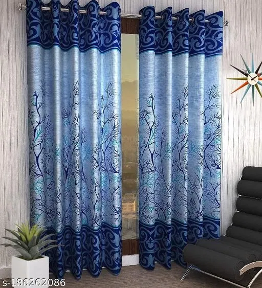 KANUSHI Industries® 2 Pieces Washable Polyster Panel Design Eyelet Window Curtain Set (Panel Blue)
