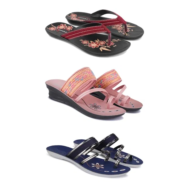 Heels with 2 Pairs Flats for Women (Multicolor, 6) (Set of 3)