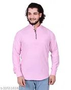 Cotton Blend Solid Short Kurta for Men, Pink 