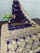 Silk Woven Design Saree for Women, Navy Blue 