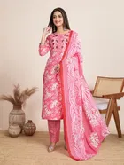 Cotton Printed Kurta with Pant & Dupatta for Women 
