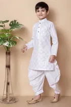 Cotton Embellished Kurta with Dhoti for Boys, White 