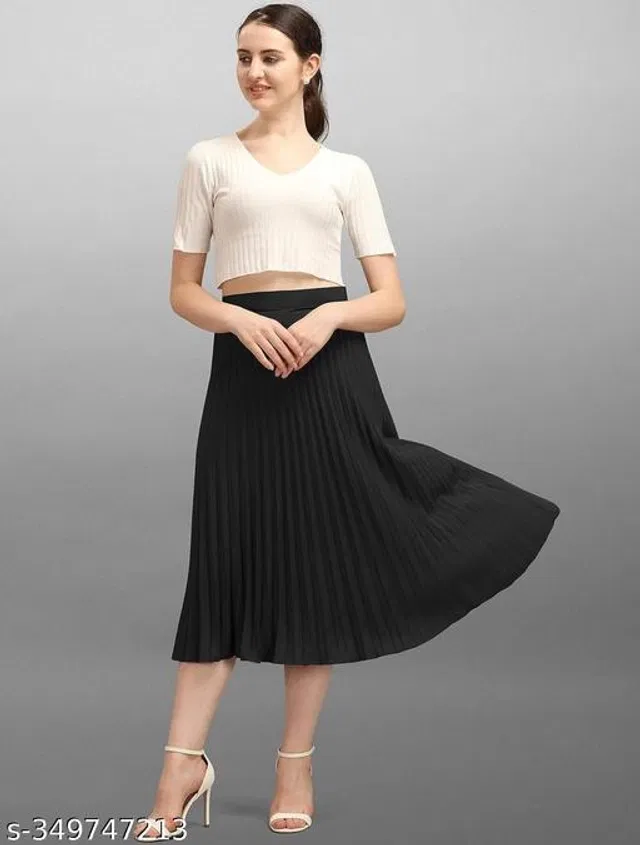 Crepe Skirt for Women (Black, 28)