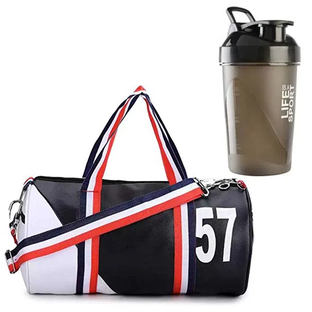 Polyester Printed Gym Bag with Shaker Bottle (400 ml) for Men & Women (Multicolor, Set of 1)