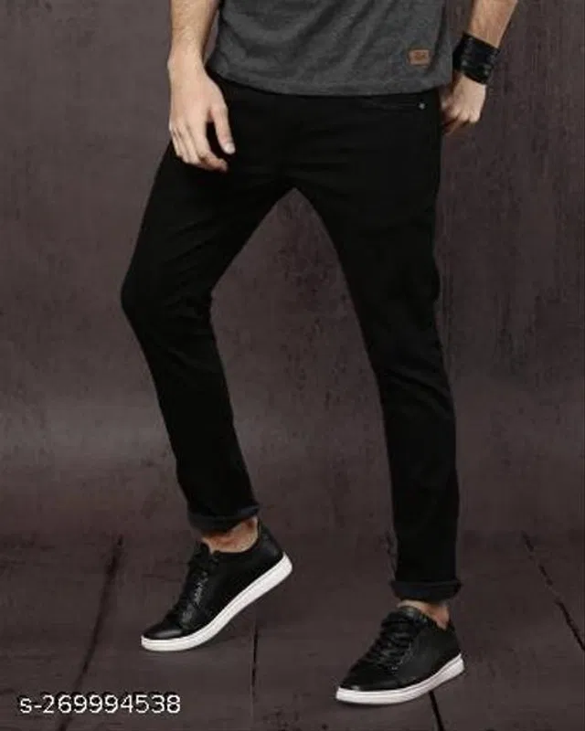 Denim Slim Fit Jeans for Men (Black, 30)