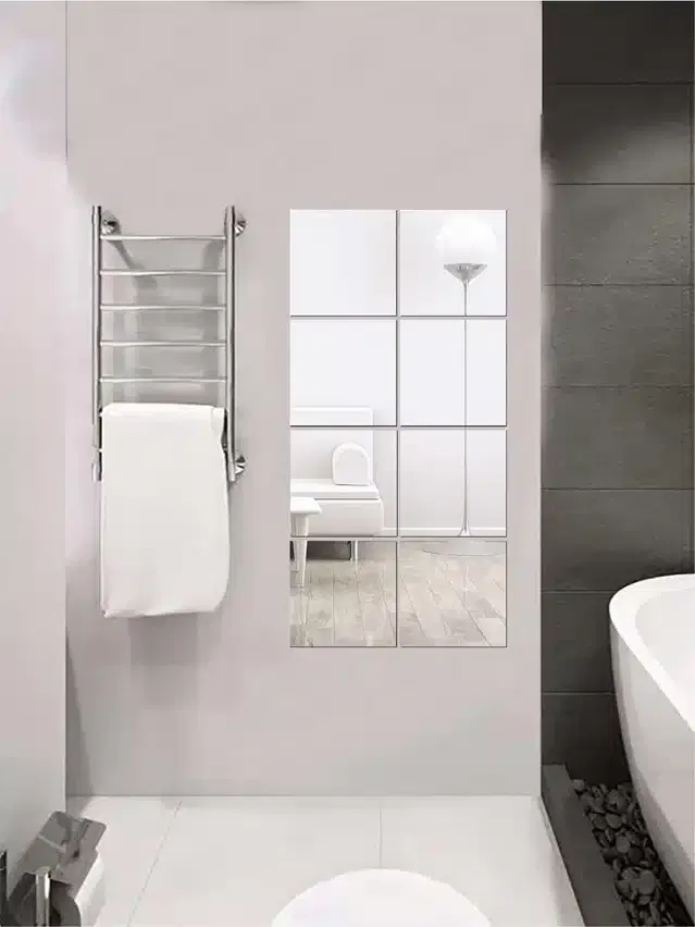 Acrylic Square Shaped Wall Mirror Stickers (Silver, Pack of 8)